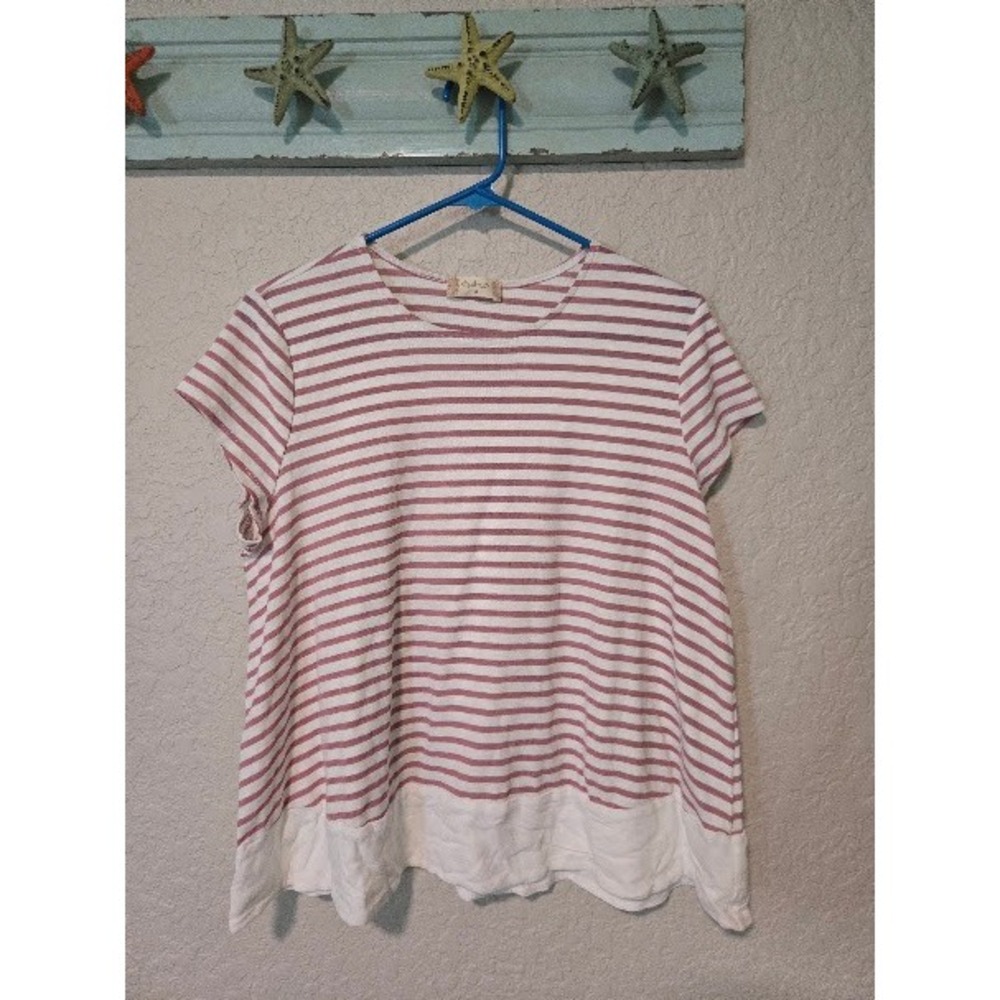 Altar'd State Womens Pink White Striped Short Sleeve Top Size Medium Flowy Tee